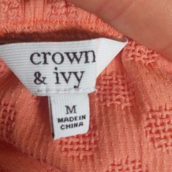 5/$55 Crown & Ivy coral peach (subtle dot pattern) off the shoulder dress - M - Picture 4 of 6